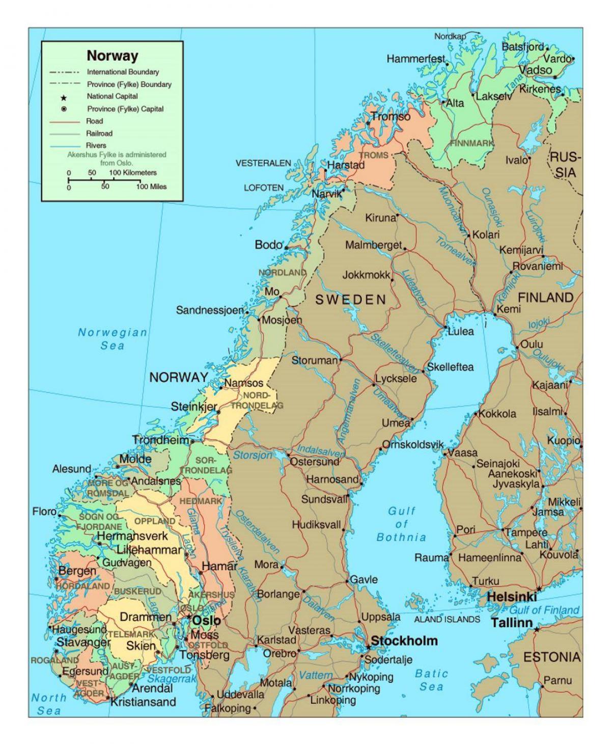 Road map of Norway - Road map of Norway with cities (Northern Europe