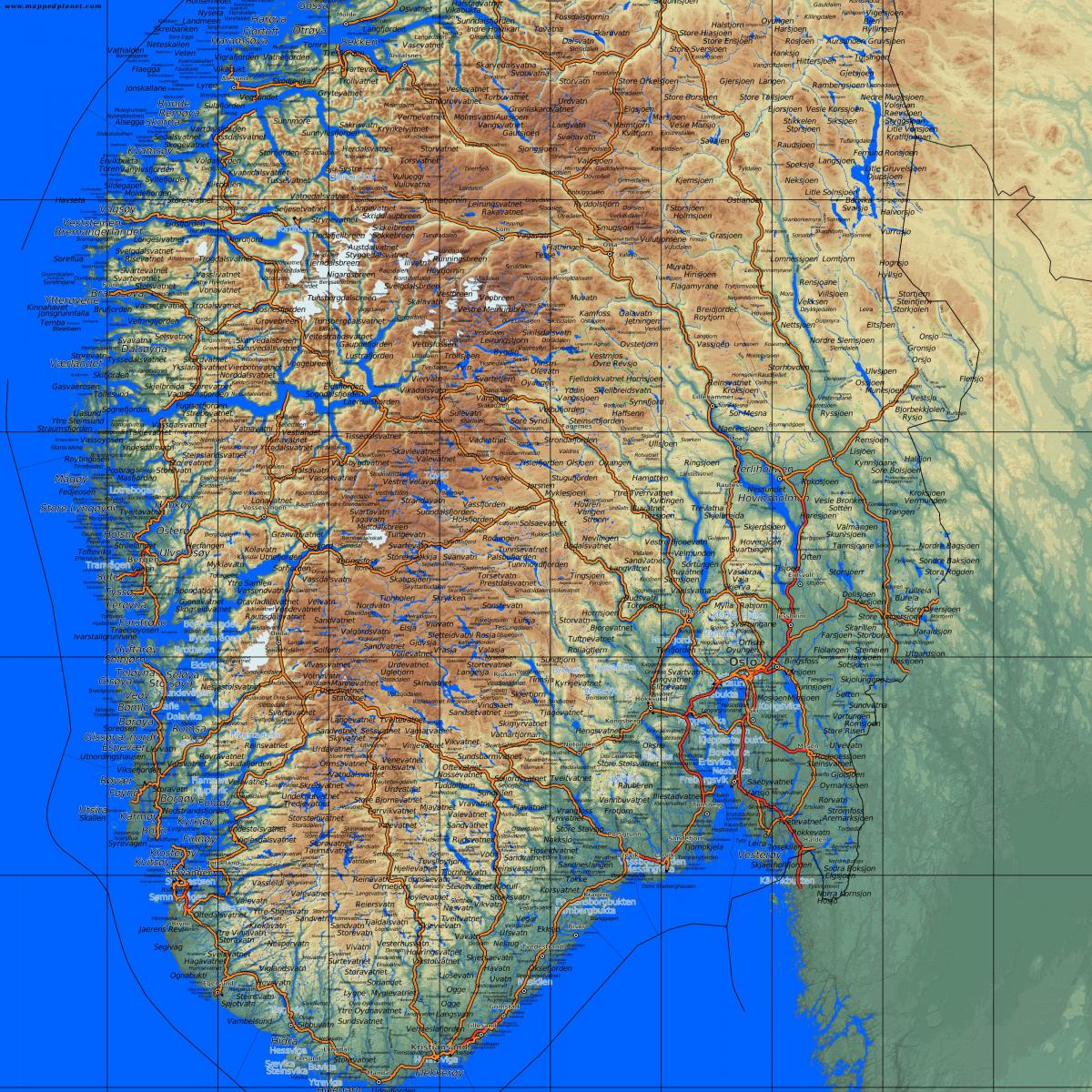 detailed map of southern Norway