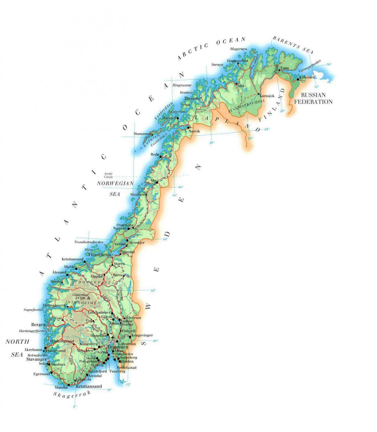 Map of Norway elevation