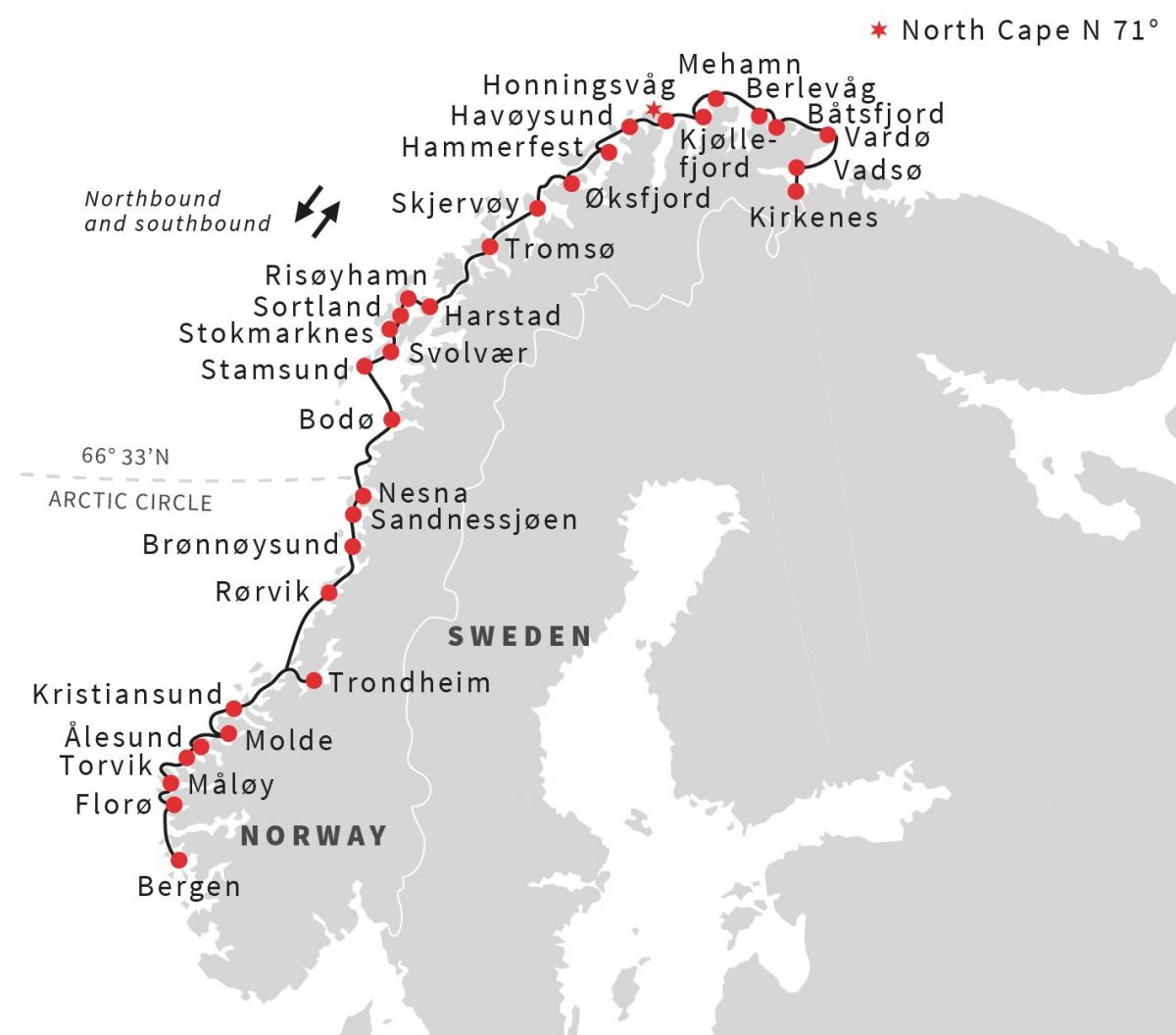 Map of Norway ferry