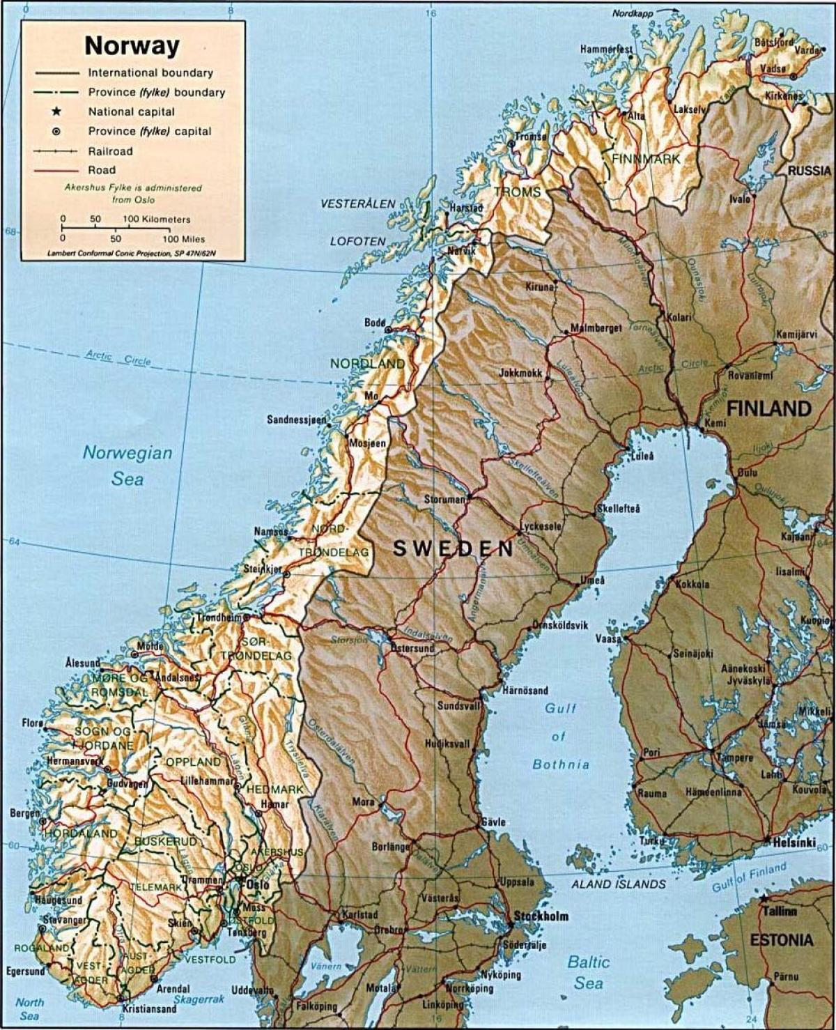 Norway mountains map - Map of Norway mountains (Northern Europe - Europe)