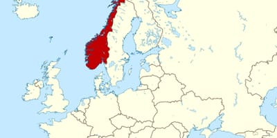 Norway on map of europe