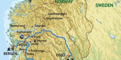 Map of south west Norway